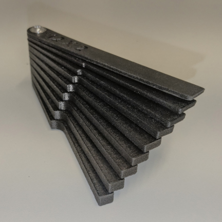 Bespoke windscreen gap setters partially folded around a shared pivot, showing the individual size markings
